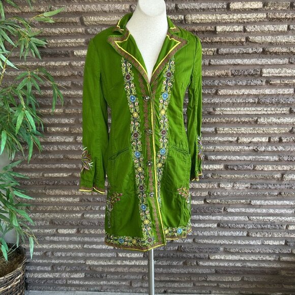 Johnny Was Green Embroidered Fitted Coat Mandala on the Back Size Medium - Picture 13 of 13